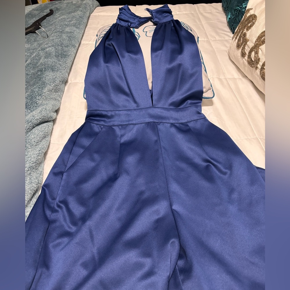 Elegant Blue Halter Jumpsuit